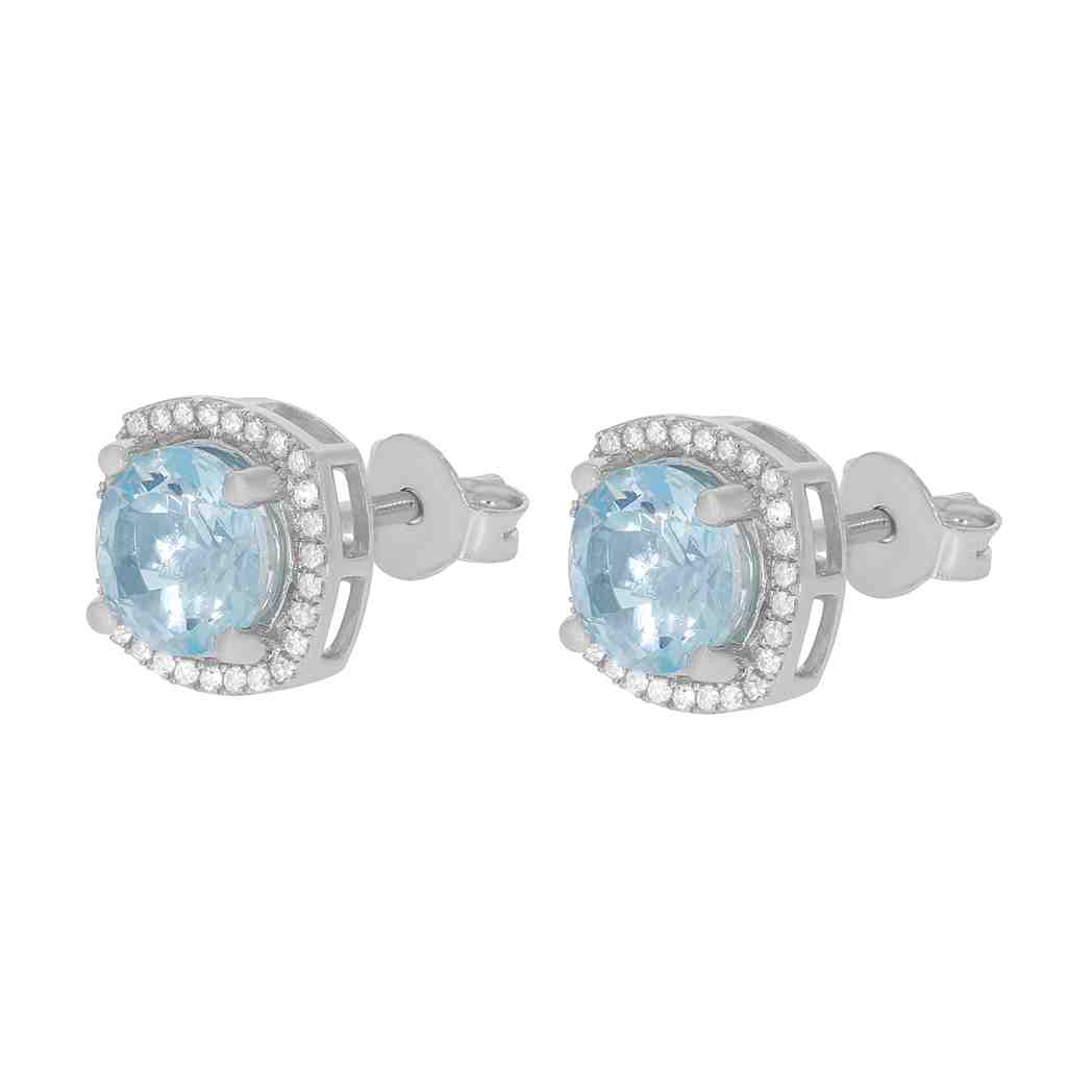 Aquamarine and Diamond Halo Stud Earrings PD31345AER AQUAMARINE